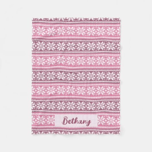 Snowflake Name Rosa Imitate Strick Sweater Muster Fleecedecke (Vorderseite)