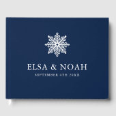 SNOWFLAKE NAVY BLUE SILVER WINTER WEDD GÄSTEBUCH (Vorderseite)