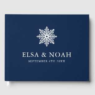 SNOWFLAKE NAVY BLUE SILVER WINTER WEDD GÄSTEBUCH