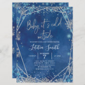 Snowflake Navy Blue und Silver Winter Baby Dusche Einladung (Vorne/Hinten)
