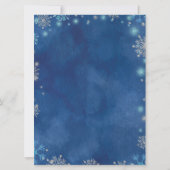 Snowflake Navy Blue und Silver Winter Baby Dusche Einladung (Rückseite)