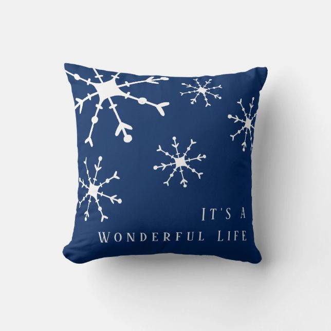 Snowflake Navy Blue Weihnachten Kissen (Vorderseite)
