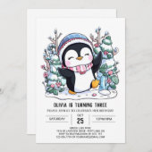 Snowflake Niedlich Pinguin Digital Geburtstag Einladung (Vorne/Hinten)