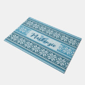 Snowflake Nordic Blue Sweater Muster Personalisier Fußmatte (Schrägansicht)