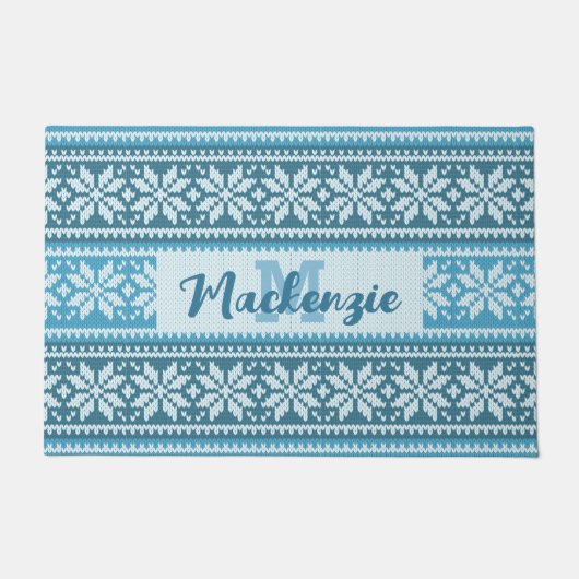 Snowflake Nordic Blue Sweater Muster Personalisier Fußmatte (Vorderseite)