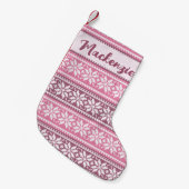 Snowflake Nordic Pink Sweater Muster Personalisier Kleiner Weihnachtsstrumpf (Vorderansicht (hängend))