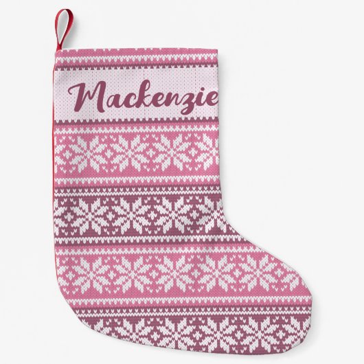 Snowflake Nordic Pink Sweater Muster Personalisier Kleiner Weihnachtsstrumpf (Vorderseite)