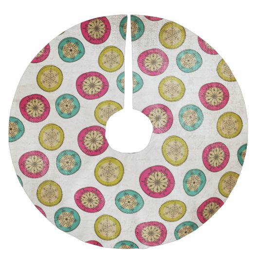 Snowflake Orbs auf dem weißen Holiday Tree Skirt Polyester Weihnachtsbaumdecke (Vorderseite)