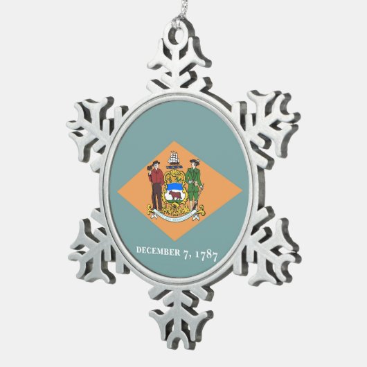 Snowflake-Ornament mit Delaware-Flagge Schneeflocken Zinn-Ornament (Rechts)