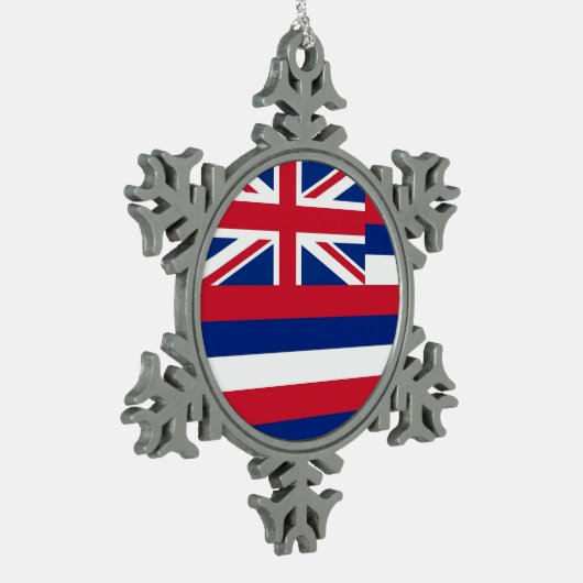 Snowflake-Ornament mit Hawaii-Flagge Schneeflocken Zinn-Ornament (Links)