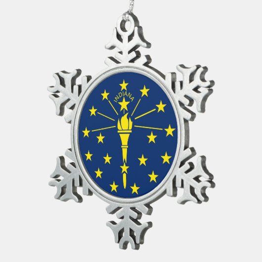 Snowflake-Ornament mit Indiana-Flagge Schneeflocken Zinn-Ornament (Rechts)
