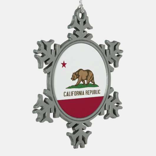 Snowflake-Ornament mit kalifornischer Flagge Schneeflocken Zinn-Ornament (Links)
