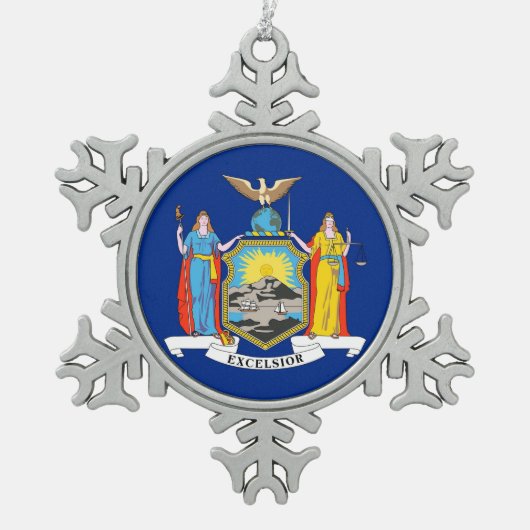 Snowflake-Ornament mit New Yorker Flagge Schneeflocken Zinn-Ornament (Vorderseite)