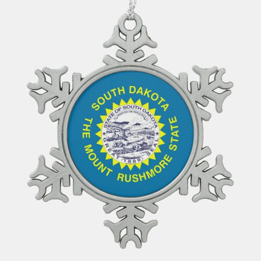 Snowflake-Ornament mit South-Dakota-Flagge Schneeflocken Zinn-Ornament (Vorderseite)