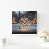 Snowflake Ornament Winter Wall Clock Quadratische Wanduhr (Zuhause)