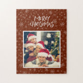 Snowflake Pattern auf Red Mercury Christmas Foto J Puzzle (Vertikal)
