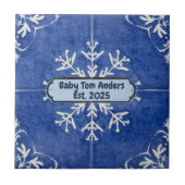 Snowflake pattern blue & white holiday custom name fliese (Vorderseite)