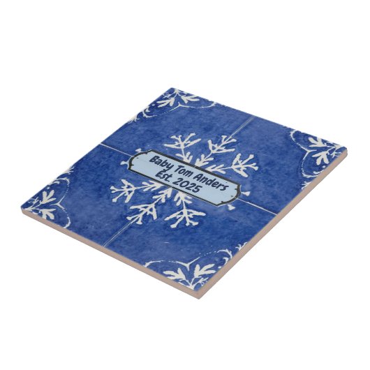 Snowflake pattern blue & white holiday custom name fliese (Seite)