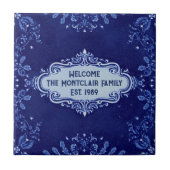 Snowflake pattern blue & white holiday custom name fliese (Vorderseite)