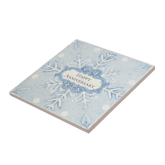 Snowflake pattern blue & white holiday custom name fliese (Seite)