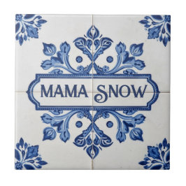 Snowflake pattern blue & white holiday custom name fliese