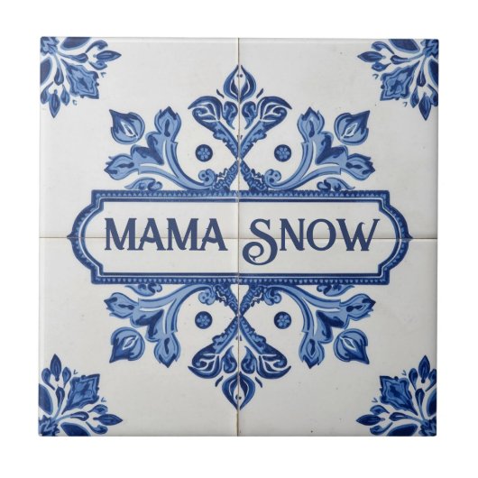 Snowflake pattern blue & white holiday custom name fliese (Vorderseite)
