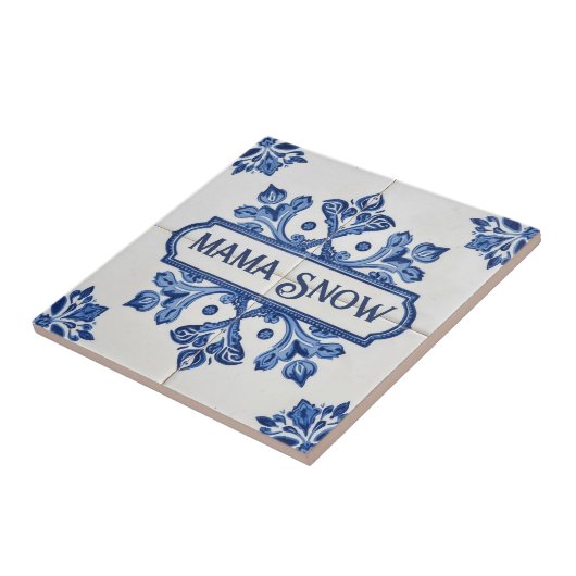 Snowflake pattern blue & white holiday custom name fliese (Seite)