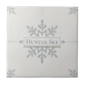 Snowflake pattern blue & white holiday custom name fliese (Vorderseite)