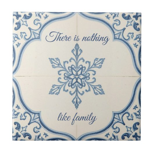 Snowflake pattern blue & white holiday custom name fliese (Vorderseite)