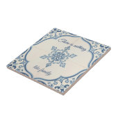 Snowflake pattern blue & white holiday custom name fliese (Seite)