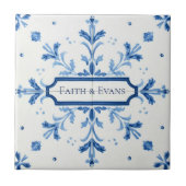 Snowflake pattern blue & white holiday custom name fliese (Vorderseite)