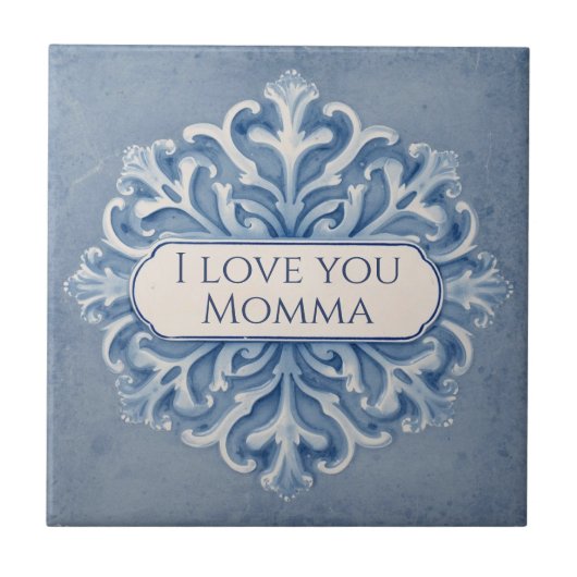 Snowflake pattern blue & white holiday custom name fliese (Vorderseite)