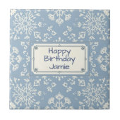 Snowflake pattern blue & white holiday custom name fliese (Vorderseite)