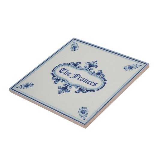 Snowflake pattern blue & white holiday custom name fliese (Seite)