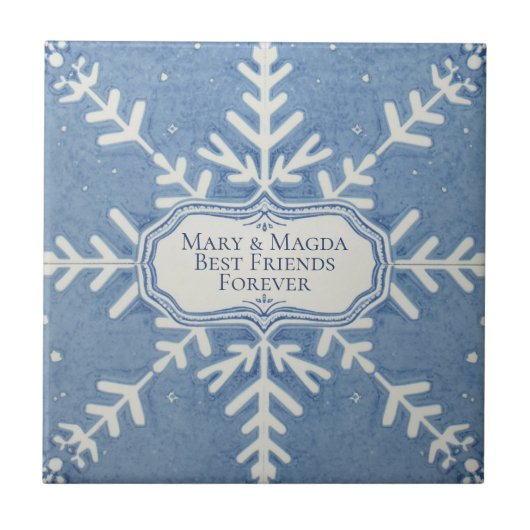 Snowflake pattern blue & white holiday fliese (Vorderseite)