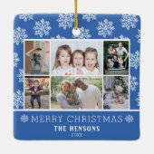 Snowflake Pattern Familie 6 Foto Collage Weihnacht Keramikornament (Rückseite)