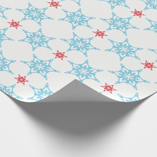 SNOWFLAKE PATTERN Festlich modern minimalrot blau Geschenkpapier (Ecke)