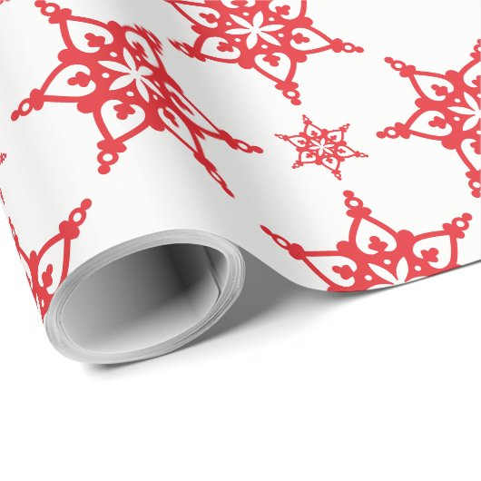 SNOWFLAKE PATTERN Festlich modern minimalrot Geschenkpapier (Rolleneckpunkt)