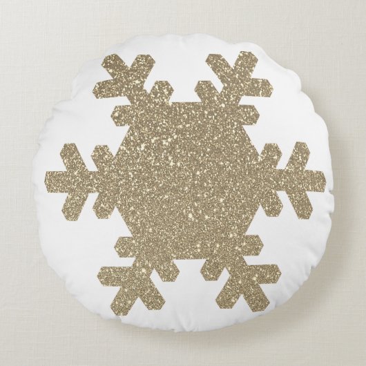 Snowflake Pattern Gold Glitzer Weihnachten Rundes Kissen (Vorderseite)