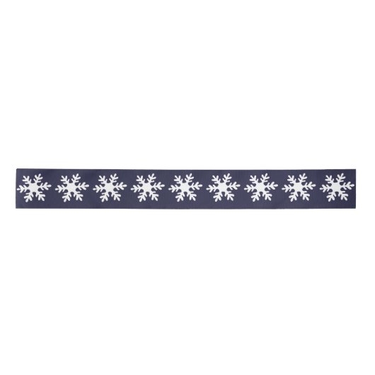 Snowflake Pattern Navy Blue Holiday Satinband (Vorderseite)