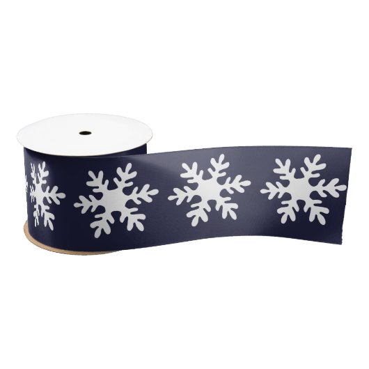 Snowflake Pattern Navy Blue Holiday Satinband (Spule)