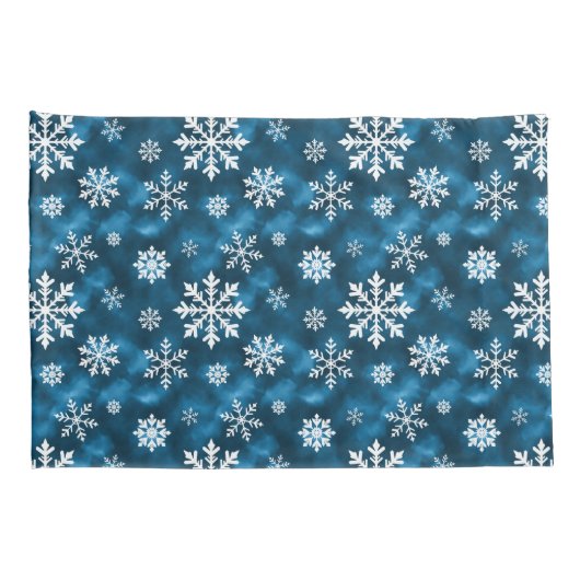 Snowflake Pattern On Wintery Blue Background Kissenbezug (Rückseite-Rechts)