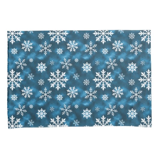 Snowflake Pattern On Wintery Blue Background Kissenbezug (Vorderseite-Rechts)