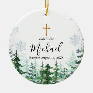 Snowflake Pine Tree Forest Taufe Gott segne Keramik Ornament