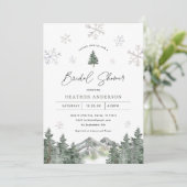 Snowflake Pine Winter Bridal Dusche Einladung (Stehend Vorderseite)