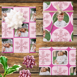 Snowflake Pink Glam Classic 3 Foto Weihnachten Geschenkpapier Set