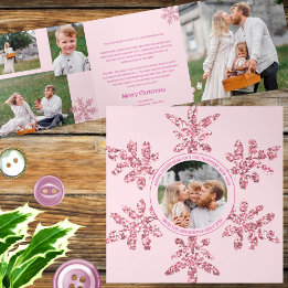 Snowflake Pink Glam Einzigartiges 7 Pic Multi-Foto Dreifach Gefaltete Urlaubskarte