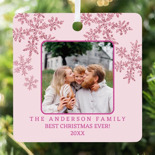 Snowflake Pink Glam Elegante 2 Foto Weihnachten Ornament Aus Metall
