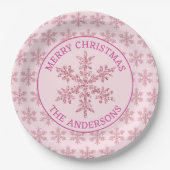 Snowflake Pink Glam Feier Weihnachten Pappteller (Vorderseite)