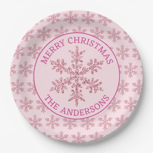 Snowflake Pink Glam Feier Weihnachten Pappteller (Vorderseite)
